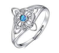 AEONSLOVE Anillo Nudo de Bruja Plata de Ley 925 para Mujer Anillos Celta Plata Ajustables con Ópalo Nudo de Bruja Anillos Abiertos Ajustable Brujería Joyas Celtas