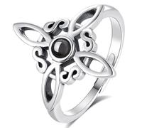 AEONSLOVE Anillo Nudo de Bruja Plata de Ley 925 para Mujer Anillos Mujer Plata Ajustables con Obsidiana Nudo de Bruja Anillos Abiertos Celta Nudo Brujería