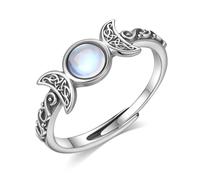 AEONSLOVE Anillo Piedra Lunar Plata de Ley 925 Anillo Triple Luna Ajustable Plata para Mujer Anillos Piedra Luna Hécate Diosa de la Triple Luna Abiertos Ajustables