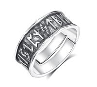 AEONSLOVE Anillo Runas Vikingas Plata de Ley 925 para Hombre Mujer Anillo Ancho Ajustable Plata Anillos Vikingos Abiertos Ajustables Joyería Nórdica