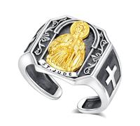 AEONSLOVE Anillo San Judas Plata de Ley 925 para Hombre Mujer Anillos San Judas Ajustables Anillo Abierto Ajustable Joyeria Cristiana Católico Religiosas