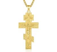 AEONSLOVE Colgante Cruz Ortodoxa Hombre Crucifijo Collar Cruz Jesucristo Plata de Ley 925 para Mujer Colgante Cristo Joyas Cristiana Religioso Regalo Católico (Dorado)