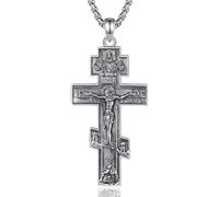 AEONSLOVE Colgante Cruz Ortodoxa Hombre Crucifijo Collar Cruz Jesucristo Plata de Ley 925 para Mujer Colgante Cristo Joyas Cristiana Religioso Regalo Católico