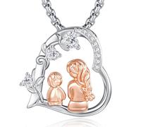 AEONSLOVE Colgante Dia de la Madre Plata de Ley 925 Collar Madre e Hija Corazón Joyas Regalos para Mama Abuela Colgante Mama Plata (Mirada de Amor)