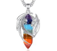 AEONSLOVE Colgante Dragón Vikingo para Hombre Mujer Collar Chakras Piedras Naturales Colgante Cristal Piedras Protectoras Collar Vikingo Hombre Joyas Reiki Chakras