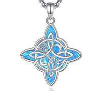 AEONSLOVE Colgante Nudo de Bruja Plata de Ley 925 para Mujer Collar Nudo de Bruja con Opalo Azul Amuleto de Proteccion Joyas Celta Irlandés Brujeria Objetos