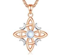 AEONSLOVE Colgante Nudo de Bruja Plata de Ley 925 para Mujer Collar Nudo de Bruja con Piedra Lunar Joyas Celtas Irlandés Brujeria Objetos (oro rosa)