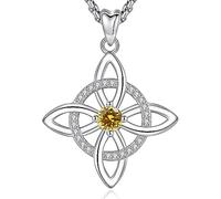 AEONSLOVE Colgante Nudo de Bruja Plata de Ley 925 para Mujer Collar Nudo de Bruja con Piedras de Nacimiento Amuleto de Proteccion Joyas Celta Irlandés Brujeria Objetos (Noviembre)