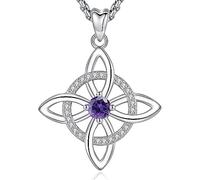 AEONSLOVE Colgante Nudo de Bruja Plata de Ley 925 para Mujer Collar Nudo de Bruja con Piedras de Nacimiento Amuleto de Proteccion Joyas Celta Irlandés Brujeria Objetos (Febrero)