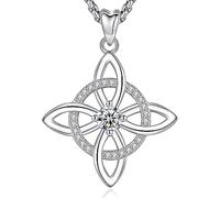 AEONSLOVE Colgante Nudo de Bruja Plata de Ley 925 para Mujer Collar Nudo de Bruja con Piedras de Nacimiento Amuleto de Proteccion Joyas Celta Irlandés Brujeria Objetos (Abril)