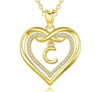 AEONSLOVE Colgantes con Letra Collar Mujer Inicial C Collar Letra Oro Corazón Cobre Collares con Nombre Personalizado Colgante Inicial Joyas Regalo Navidad el Dia de la Madre Cumpleaños San Valentín