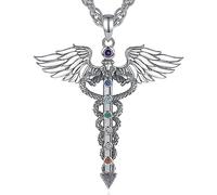 AEONSLOVE Collar Caduceo Plata de Ley 925 Chakra Colgante Símbolo Médico Vara de Asclepio Regalo Amuleto Protector para Hombre Mujer Enfermera Doctor