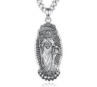 AEONSLOVE Collar de la Santa Muerte Plata de Ley 925 para Hombre Mujer Colgante Cristo de la Buena Muerte Mexicano Medalla Cráneo Calavera Gótico Regalo Joyas de Halloween