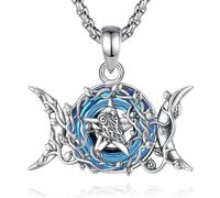 AEONSLOVE Collar Diosa de la Triple Luna con Cristal Colgante Pentagrama Wicca Plata de Ley 925 para Mujer Collar Triple Diosa y Cuervo Joyas Brujería Wiccan (Azul)