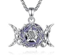 AEONSLOVE Collar Diosa de la Triple Luna con Cristal Colgante Pentagrama Wicca Plata de Ley 925 para Mujer Collar Triple Diosa y Cuervo Joyas Brujería Wiccan (Morado)