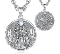 AEONSLOVE Collar Diosa Hécate Plata de Ley 925 Colgante Rueda de Hécate y Triple Luna para Mujer Joyas Brujería Wicca