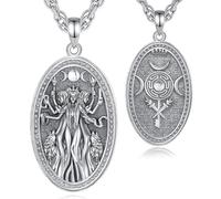 AEONSLOVE Collar Diosa Hécate y Triple Luna Plata de Ley 925 Colgante Rueda de Hécate para Mujer Joyas Brujería Wicca