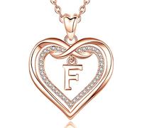 AEONSLOVE Collar Inicial Mujer Colgante Letra F Cobre Oro Rosa Corazón Collar Nombre Personalizado Joyas Regalo Niña Madre Hija Amigas Novia Navidad