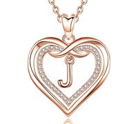 AEONSLOVE Collar Inicial Mujer Colgante Letra J Cobre Oro Rosa Corazón Collar Nombre Personalizado Joyas Regalo Niña Madre Hija Amigas Novia Navidad