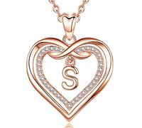 AEONSLOVE Collar Inicial Mujer Colgante Letra S Cobre Oro Rosa Corazón Collar Nombre Personalizado Joyas Regalo Niña Madre Hija Amigas Novia Navidad