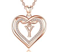 AEONSLOVE Collar Inicial Mujer Colgante Letra Y Cobre Oro Rosa Corazón Collar Nombre Personalizado Joyas Regalo Niña Madre Hija Amigas Novia Navidad