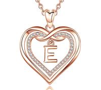 AEONSLOVE Collar Letra Mujer Colgante Inicial E Cobre Oro Rosa Corazón Collar Nombre Personalizado para Niña Regalo Navidad el Dia de la Madre Cumpleaños San Valentín