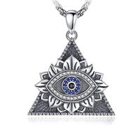 AEONSLOVE Collar Ojo de la Providencia Plata de Ley 925 para Mujer Hombre Colgante Ojo que Todo lo Ve Símbolo de la Pirámide y el Ojo Joyas Esotéricas, Cadena de 50,8 + 5 cm