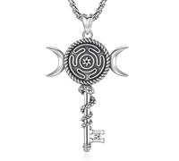 AEONSLOVE Collar Rueda de Hécate Mujer Colgante Diosa de la Triple Luna Plata de Ley 925 Collar Llave de Hécate y Serpiente Joyas Brujería Wiccan Pagan