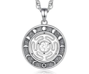 AEONSLOVE Collar Rueda de Hécate Plata de Ley 925 Colgante Diosa Hécate Joyas Triple Luna con Fases Lunares Regalo Brujería Amuleto Talismán