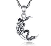 AEONSLOVE Collar Serpiente Plata de Ley 925 Colgante Luna y Serpiente para Mujer Joyas Gótica Wiccan