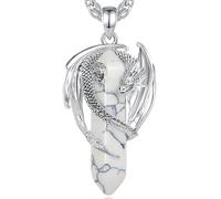 AEONSLOVE Collar Turquesa Blanca para Hombre Mujer Colgante Dragón Vikingo Colgante Turquesa Piedra Natural Collar Cristal Piedras Protectoras Joyas Piedras Energeticas