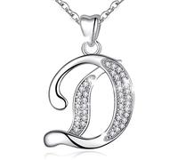 AEONSLOVE Collares Iniciales Plata de Ley 925 Colgantes Letras Mujer con Circonitas Brillantes Regalo Joya Nombre para Niñas Hija Amigas, Cadena de 45,7 CM