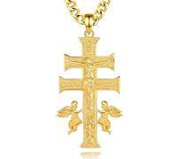 AEONSLOVE Cruz de Caravaca Plata para Hombre Mujer Collar con Cruz de Caravaca Plata de Ley 925 Colgante Cristo Religioso Joyas Amuleto de Protección Regalo Católico (oro)
