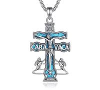 AEONSLOVE Cruz de Caravaca Plata para Hombre Mujer Collar con Cruz de Caravaca Plata de Ley 925 Colgante Cristo Cristiana Religioso Joyas Regalo Católico