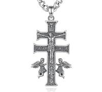 AEONSLOVE Cruz de Caravaca Plata para Hombre Mujer Collar con Cruz de Caravaca Plata de Ley 925 Colgante Cristo Religioso Joyas Amuleto de Protección Regalo Católico