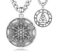 AEONSLOVE Medalla Cubo de Metatron Plata de Ley 925 Collar Arcángel Metatrón Hombre Mujer Cubo Metatron Colgante Geometria Sagrada