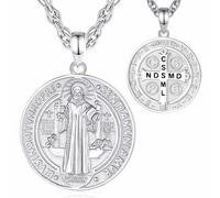 AEONSLOVE Medalla de San Benito para Hombre Mujer Collar San Benito Plata de Ley 925 Colgante Cruz de San Benito Joyas Amuleto de Protección Religioso Regalo Católico (plata)