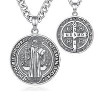 AEONSLOVE Medalla de San Benito para Hombre Mujer Collar San Benito Plata de Ley 925 Colgante Cruz de San Benito Joyas Amuleto de Protección Religioso Regalo Católico, Cadena de 55,8 + 5cm