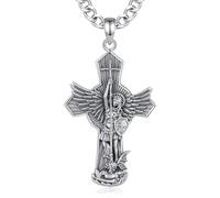 AEONSLOVE Medalla San Miguel Arcangel Hombre Mujer Colgante Cruz de San Miguel Arcangel Plata de Ley 925 Collar Religiosa Joyas Católico Cristiana