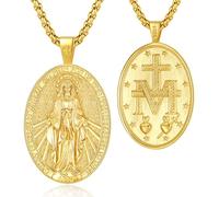 AEONSLOVE Medalla Virgen Milagrosa Plata de Ley 925 Collar Virgen Maria para Mujer Hombre Colgante María Cristiana Joyas Católica Religiosa (Dorado)