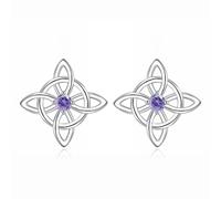 AEONSLOVE Pendientes Nudo de Bruja Plata de Ley 925 con Obsidiana/Piedra Lunar, Joyas Celta Brujería para Mujer