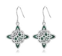AEONSLOVE Pendientes Nudo de Bruja Plata de Ley 925 para Mujer Pendientes Celta Bruja de Plata de Ley con Malaquita Joyas Nudo Brujería