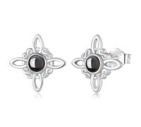 AEONSLOVE Pendientes Nudo de Bruja Plata de Ley 925 para Mujer Pendientes Celta Nudo de Bruja Plata de Ley con Obsidiana Joyas Nudo Brujería