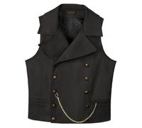 AeoTeokey Chaleco de ante para hombre traje cruzado clásico vaquero chaleco de cuero sintético solapa grande, Negro , XL