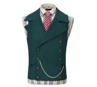 AeoTeokey Chaleco de ante para hombre traje cruzado clásico vaquero chaleco de cuero sintético solapa grande, azul turquesa, XXL