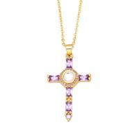 AEQEHVC Collar redondo de cruz fucsia para mujer, hermoso y versátil que se puede llevar con cualquier estilo, adjustable, Zirconia cúbica
