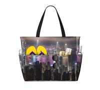 Aerial Night Of View - Bolsa de playa con estampado de Hong Kong, impermeable, grande, con cremallera, gran capacidad para vacaciones y viajes