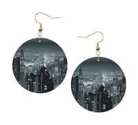 Aerial Night Of View Hong Kong - Juego de aretes de cuero estampados para mujer, 1 par de aretes ligeros bohemios perforados, regalo de joyería para mujeres y niñas
