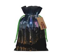 Aerial Night Of View Hong Kong Print - Bolsa reutilizable con cordón, perfecta para cumpleaños, aniversarios y fiestas