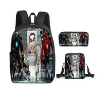 AeRko Skibidi WC Wiki Mochila Bolsas Casual Músico Viaje Daypacks Zip Packbag Hombro Estuche Lápiz Set 3pcs, A4., talla única